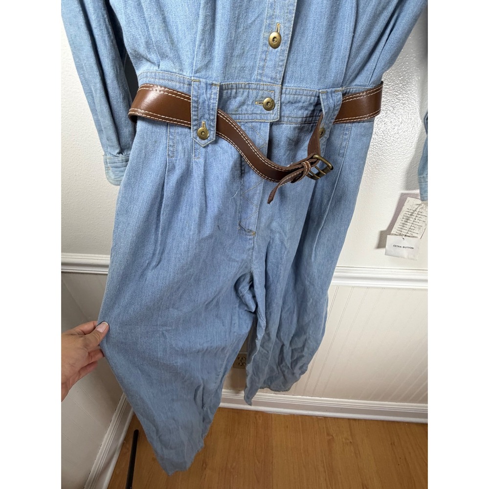 Liz‎ Claiborne Vintage Denim Jumpsuit Light Wash Cotton Belted NWT Size 14 - Picture 4 of 12